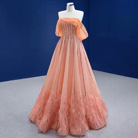 Oranje A-lijn Luxe Avond Jurken 2025 Kralen Strapless Sexy Voor Vrouwen Wedding Party HM67393