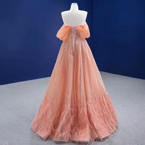 Oranje A-lijn Luxe Avond Jurken 2025 Kralen Strapless Sexy Voor Vrouwen Wedding Party HM67393