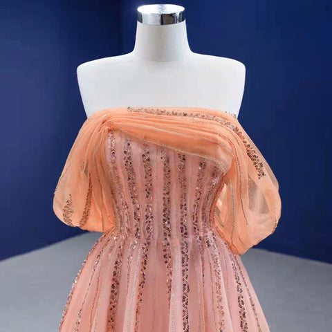 Oranje A-lijn Luxe Avond Jurken 2025 Kralen Strapless Sexy Voor Vrouwen Wedding Party HM67393