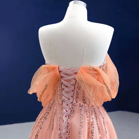 Oranje A-lijn Luxe Avond Jurken 2025 Kralen Strapless Sexy Voor Vrouwen Wedding Party HM67393