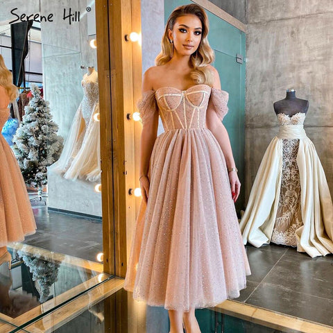 On Sale no return no refundSale Peach A-Line Sexy Evening Gowns 2025 Sleeveless Beaded Ankle-Length For Women Party LA71289