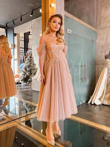 On Sale no return no refundSale Peach A-Line Sexy Evening Gowns 2025 Sleeveless Beaded Ankle-Length For Women Party LA71289