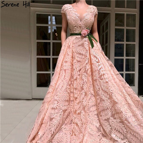 On Sale No Return No Refund Peach Flowers Belt Evening Dresses Gowns 2025 A-Line Cap Sleeves Sexy For Women Party LA60771