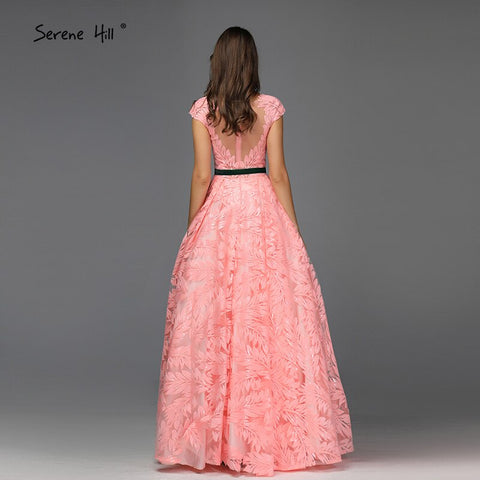 On Sale No Return No Refund Peach Flowers Belt Evening Dresses Gowns 2025 A-Line Cap Sleeves Sexy For Women Party LA60771