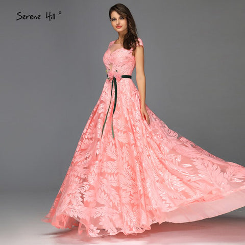 On Sale No Return No Refund Peach Flowers Belt Evening Dresses Gowns 2025 A-Line Cap Sleeves Sexy For Women Party LA60771