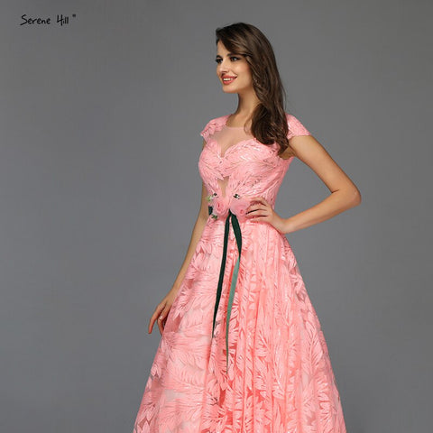On Sale No Return No Refund Peach Flowers Belt Evening Dresses Gowns 2025 A-Line Cap Sleeves Sexy For Women Party LA60771