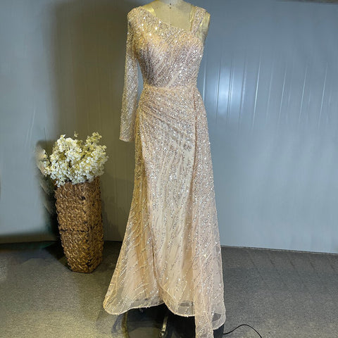 Peach Mermaid Elegant Evening Dresses Gowns 2025 Beaded Luxury Overskirt For Women Party LA71527