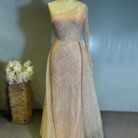 Peach Mermaid Overrok Luxe Avond Jurken 2025 Kralen Elegante Sexy Voor Vrouwen Party LA71563