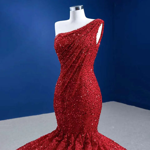 PeachOne Shoulder Lace Up Sequined Beaded Luxury Mermaid Bride Gowns Wedding Dress 2025 High End Custom Made HM67447