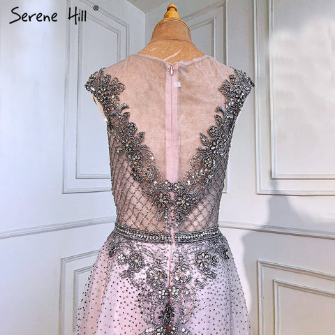 Pink A-Line Luxury Evening Dresses Gowns 2025 Beaded Cap Sleeves For Woman Wedding Party LA71294