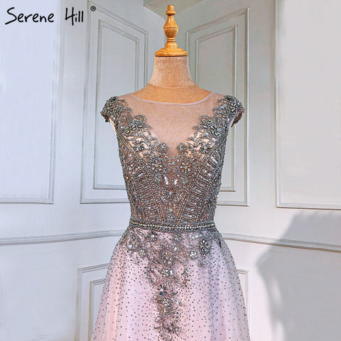 Pink A-Line Luxury Evening Dresses Gowns 2025 Beaded Cap Sleeves For Woman Wedding Party LA71294