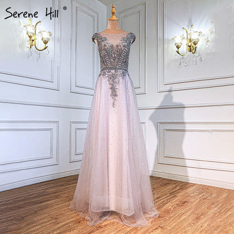 Pink A-Line Luxury Evening Dresses Gowns 2025 Beaded Cap Sleeves For Woman Wedding Party LA71294