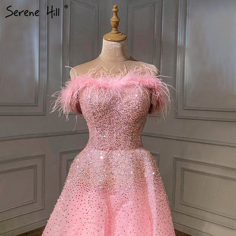 Pink A-Line Luxury Evening Dresses Gowns 2025 Feather Beaded For Women Wedding Party LA70901