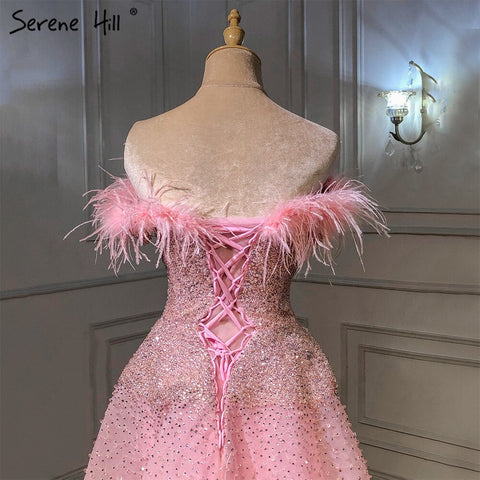 Pink A-Line Luxury Evening Dresses Gowns 2025 Feather Beaded For Women Wedding Party LA70901