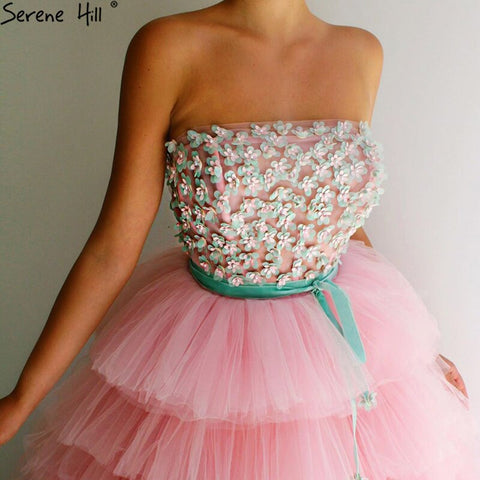 Robe de soirée sexy rose coupe trapèze, sans manches, en tulle et perles, modèle LA70701, 2025 