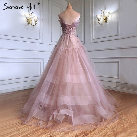Pink A-Line Sexy Evening Dresses Gowns 2025 Elegant Beaded Lace Up For Women Party LA71318