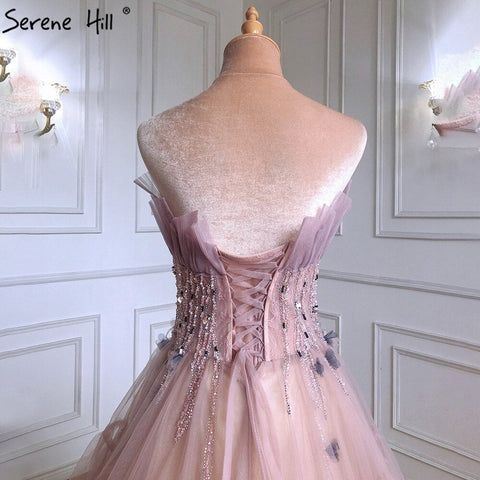 Pink A-Line Sexy Evening Dresses Gowns 2025 Elegant Beaded Lace Up For Women Party LA71318