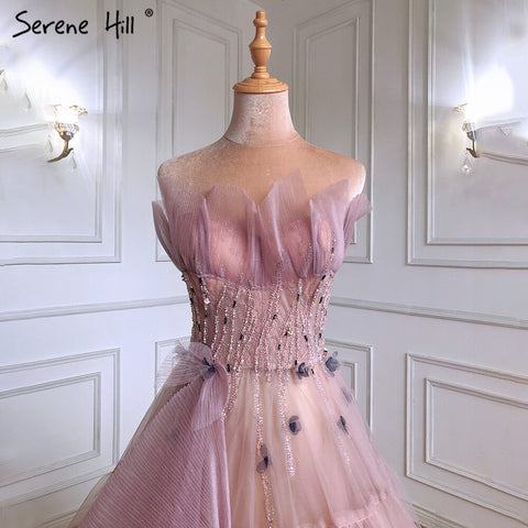 Pink A-Line Sexy Evening Dresses Gowns 2025 Elegant Beaded Lace Up For Women Party LA71318