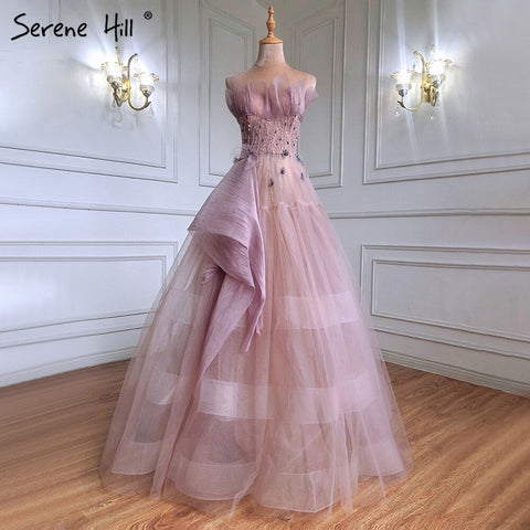 Pink A-Line Sexy Evening Dresses Gowns 2025 Elegant Beaded Lace Up For Women Party LA71318