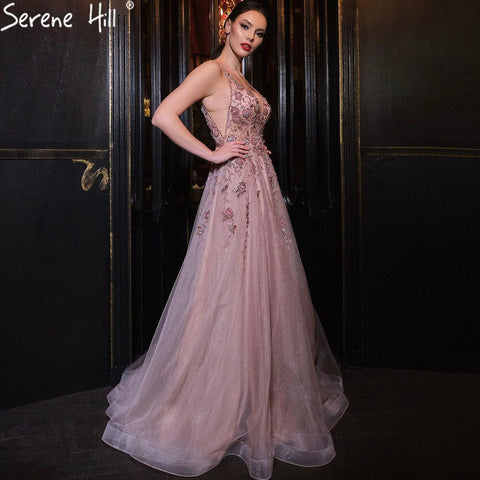 Pink A-Line Sexy Evening Dresses Gowns 2025 Spaghetti Strap Beaded For Women Party LA71268