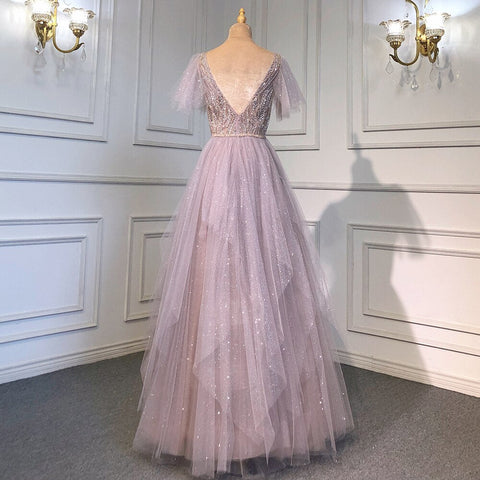 Pink  A-Line Sexy V-Neck Evening Gowns Luxury Beaded Dresses Long 2025 For Women Wedding Party LA71710