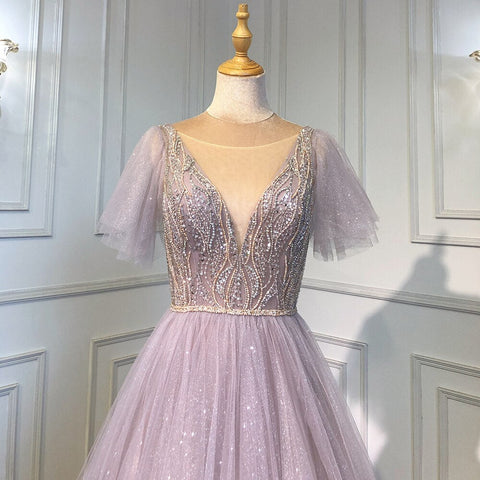 Pink  A-Line Sexy V-Neck Evening Gowns Luxury Beaded Dresses Long 2025 For Women Wedding Party LA71710