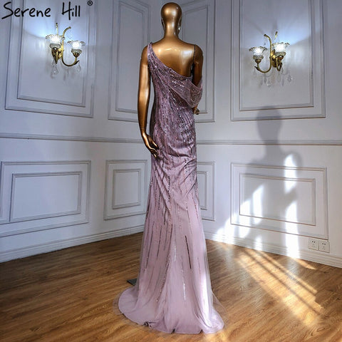 Pink Arabic A-Line Sexy High Split One Shoulder Evening Dresses Gowns Beaded Luxury 2025 For Women Party LA71241