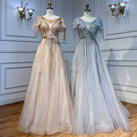 Pink Arabic Tassel A-line Beaded Prom Dresses Elegant Graduation Party Evening Gowns 2025 For Girls LA72066