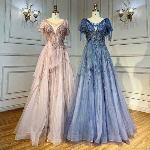 Pink Arabic Tassel A-line Beaded Prom Dresses Elegant Graduation Party Evening Gowns 2025 For Girls LA72066