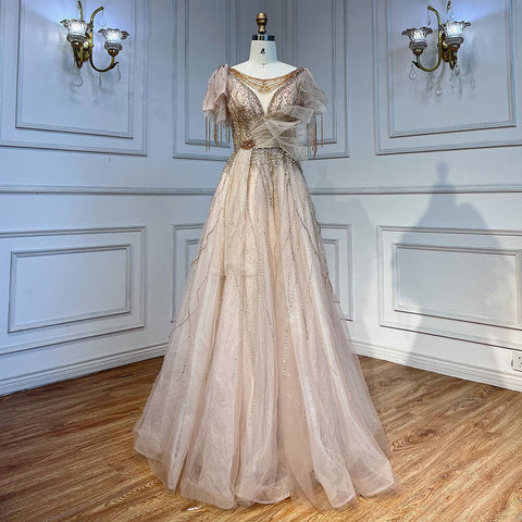 Pink Arabic Tassel A-line Beaded Prom Dresses Elegant Graduation Party Evening Gowns 2025 For Girls LA72066