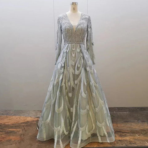 Pink Beaded Muslim Evening Dresses Gowns 2025 Luxury A-Line Puff Sleeve For Women Party LA71758