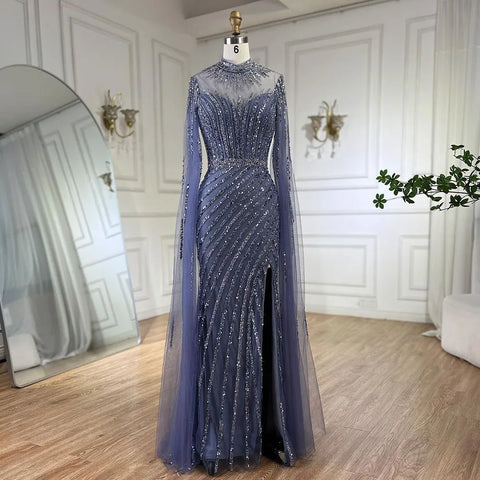 Pink Cape Sleeves Mermaid Split Beaded Luxury Dubai Long Evening Dresses Gowns for Women Wedding Party 2025 LA72449