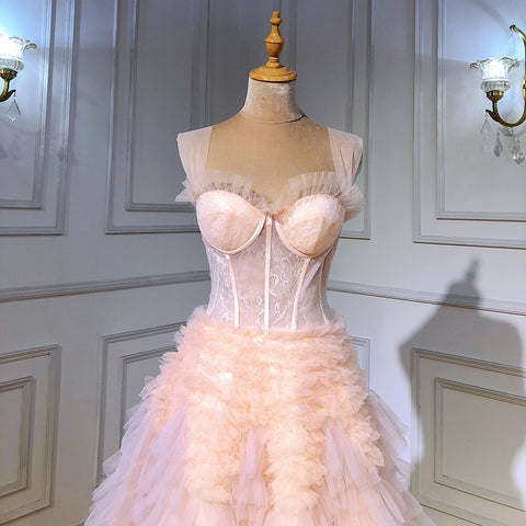 Pink Corset With a Ruffled Ombre Ballcown Prom Dresses 2025 Sexy Girls Graduation Party Gown LA71221