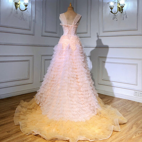 Pink Corset With a Ruffled Ombre Ballcown Prom Dresses 2025 Sexy Girls Graduation Party Gown LA71221