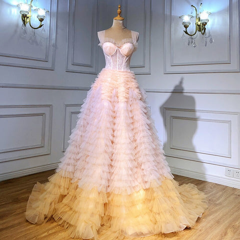 Pink Corset With a Ruffled Ombre Ballcown Prom Dresses 2025 Sexy Girls Graduation Party Gown LA71221