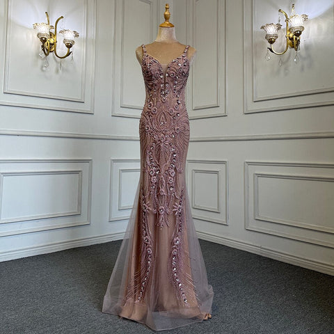 Robe de soirée sirène rose à jupe amovible, élégante et luxueuse, ornée de perles, pour femme, modèle LA71363, 2025 