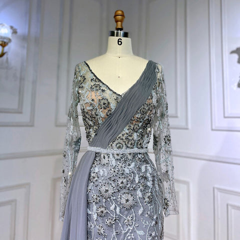 Pink Elegant Mermaid Sexy With Overskirt Beaded Luxury Evening Dresses Gowns For Women Arabic Party 2025 LA71835