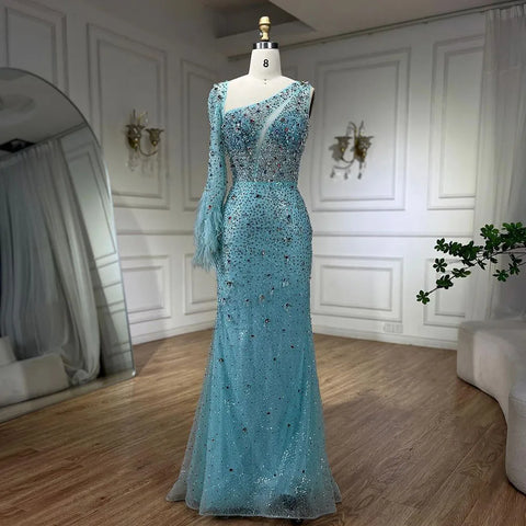 Pink Elegant Mermaid with Skirt Crystal Beaded Feathers Luxury Evening Dress Ladies Wedding Party Dress 2025 LA72377