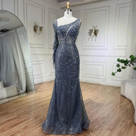 Pink Elegant Mermaid with Skirt Crystal Beaded Feathers Luxury Evening Dress Ladies Wedding Party Dress 2025 LA72377