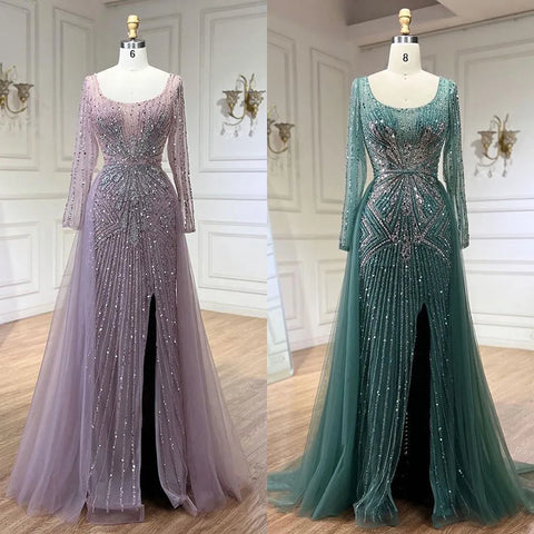 Pink Elegant With Overskirt Split Luxury Beaded Mermaid Evening Dresses Gowns for Women Wedding Party 2025 LA72431