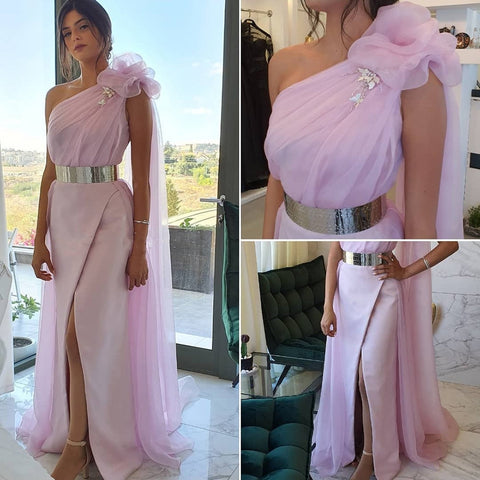 Pink High Split Evening Dresses Gowns 2025 Simple Cape Sleeve Sexy For Woman Wedding Party LA71217