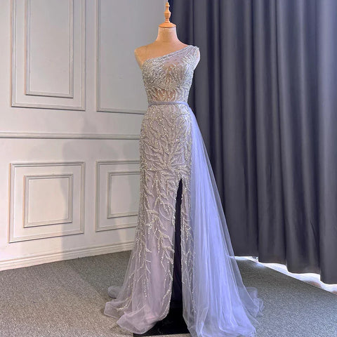 Robe de soirée sirène rose élégante à fente haute, luxueuse, ornée de perles, pour femme, modèle LA71582, 2025 