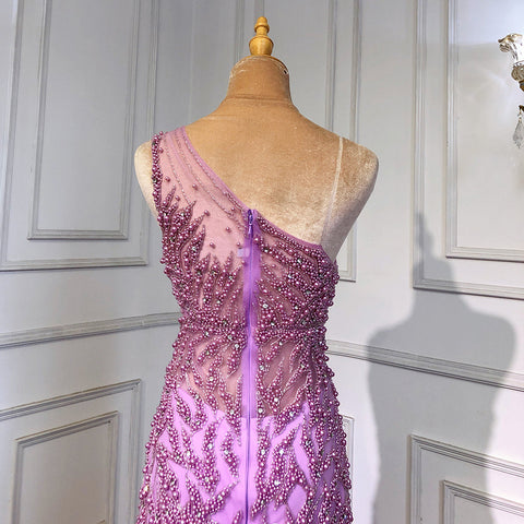 Vestido de noche rosa con corte sirena y abertura alta, elegante, de lujo, con cuentas, para mujer, fiesta, LA71582 