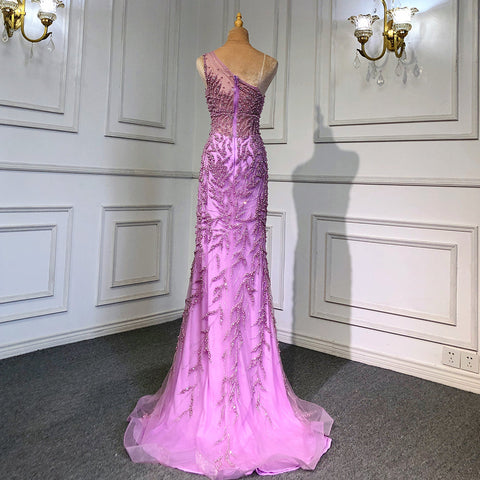 Vestido de noche rosa con corte sirena y abertura alta, elegante, de lujo, con cuentas, para mujer, fiesta, LA71582 