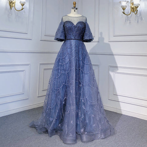 Pink Luxury A-Line Evening Dresses Gowns 2025 Flare Sleeves Beaded For Women Party LA71600