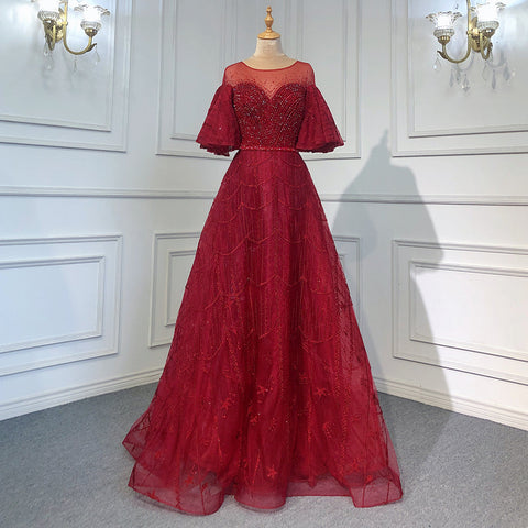 Pink Luxury A-Line Evening Dresses Gowns 2025 Flare Sleeves Beaded For Women Party LA71600