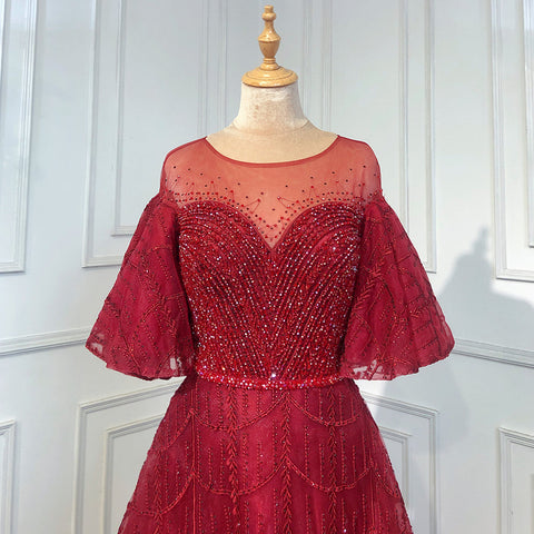 Pink Luxury A-Line Evening Dresses Gowns 2025 Flare Sleeves Beaded For Women Party LA71600