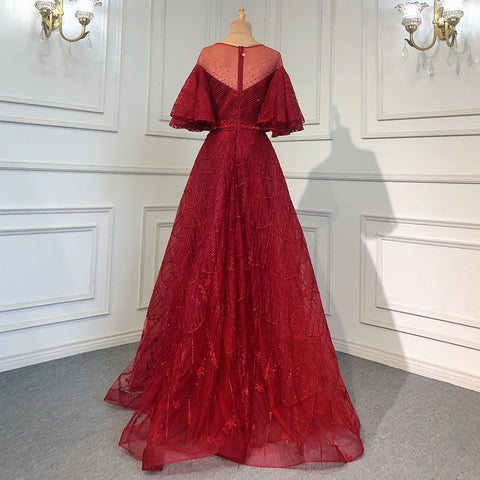 Pink Luxury A-Line Evening Dresses Gowns 2025 Flare Sleeves Beaded For Women Party LA71600