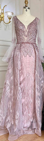 Pink Luxury A-Line Evening Dresses Gowns 2025 Beaded Over-skirt For Women Party LA71869
