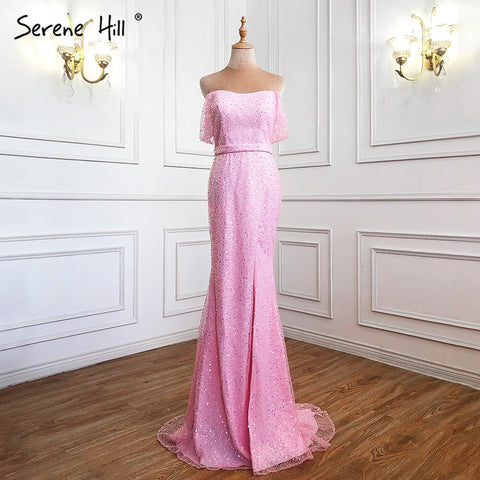 Pink Luxury Beaded Evening Dresses Gowns 2025 High Split Sexy Elegant For Women Party Dress LA71256